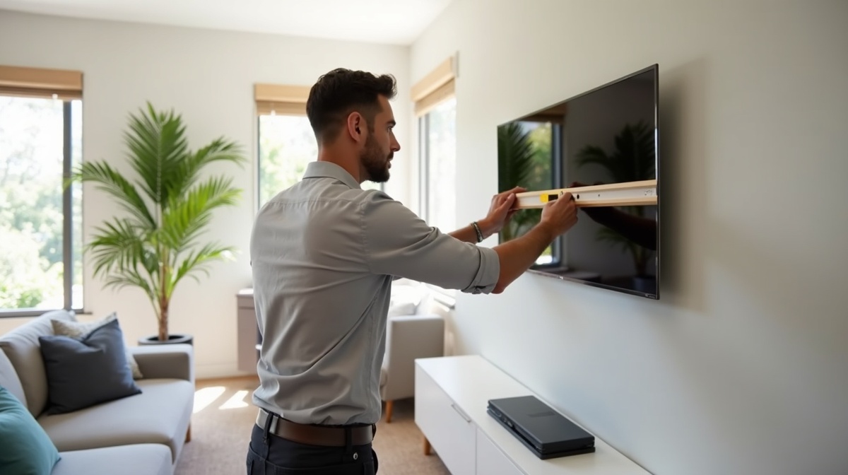 Professional installer using spirit level