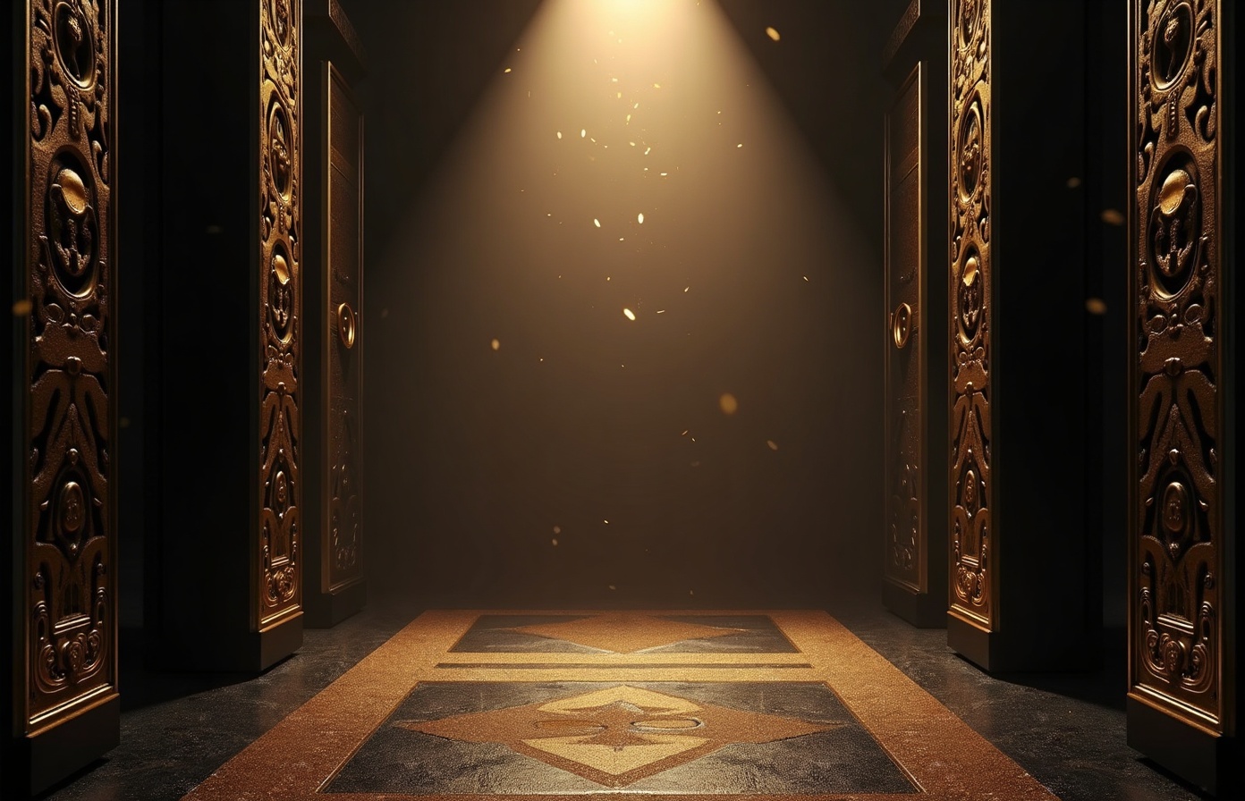 Luxury gold vault interior with dramatic lighting