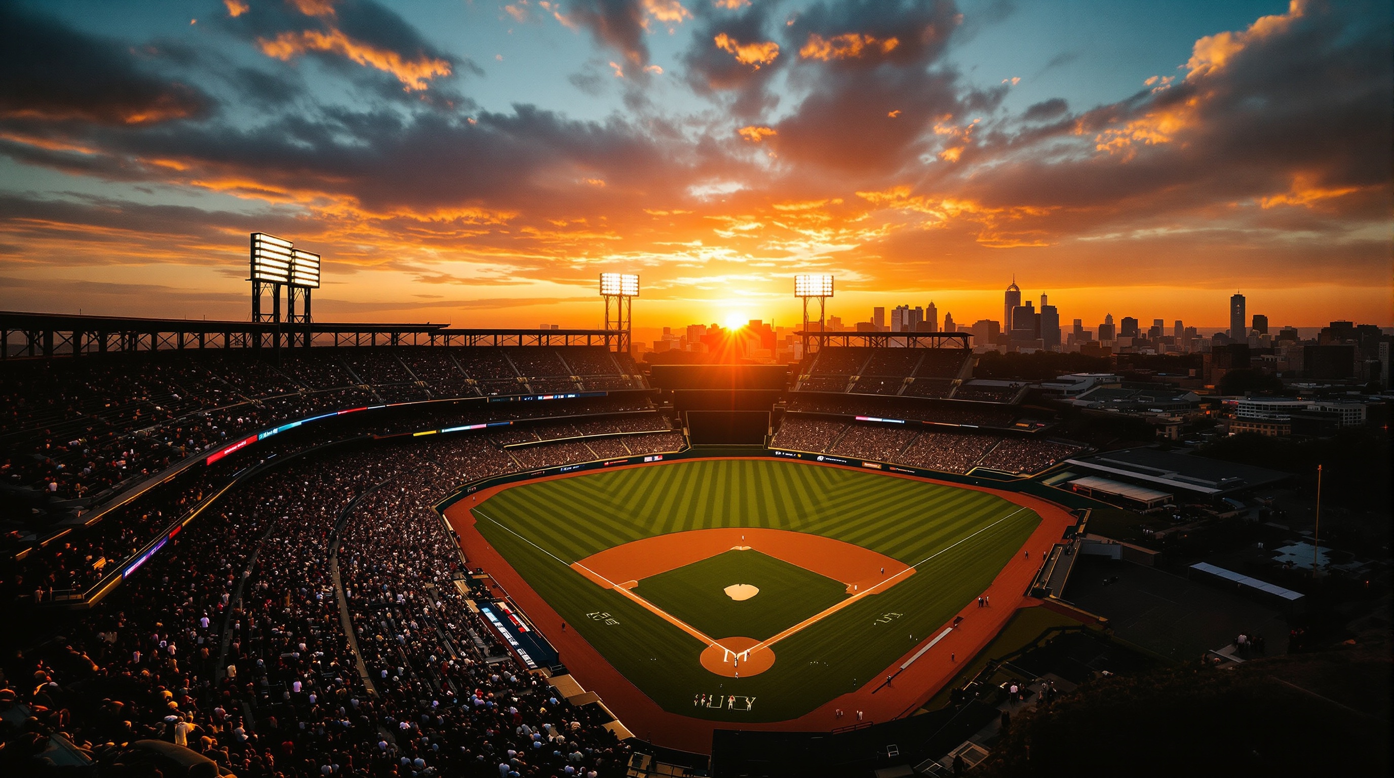 Baseball stadium at golden hour