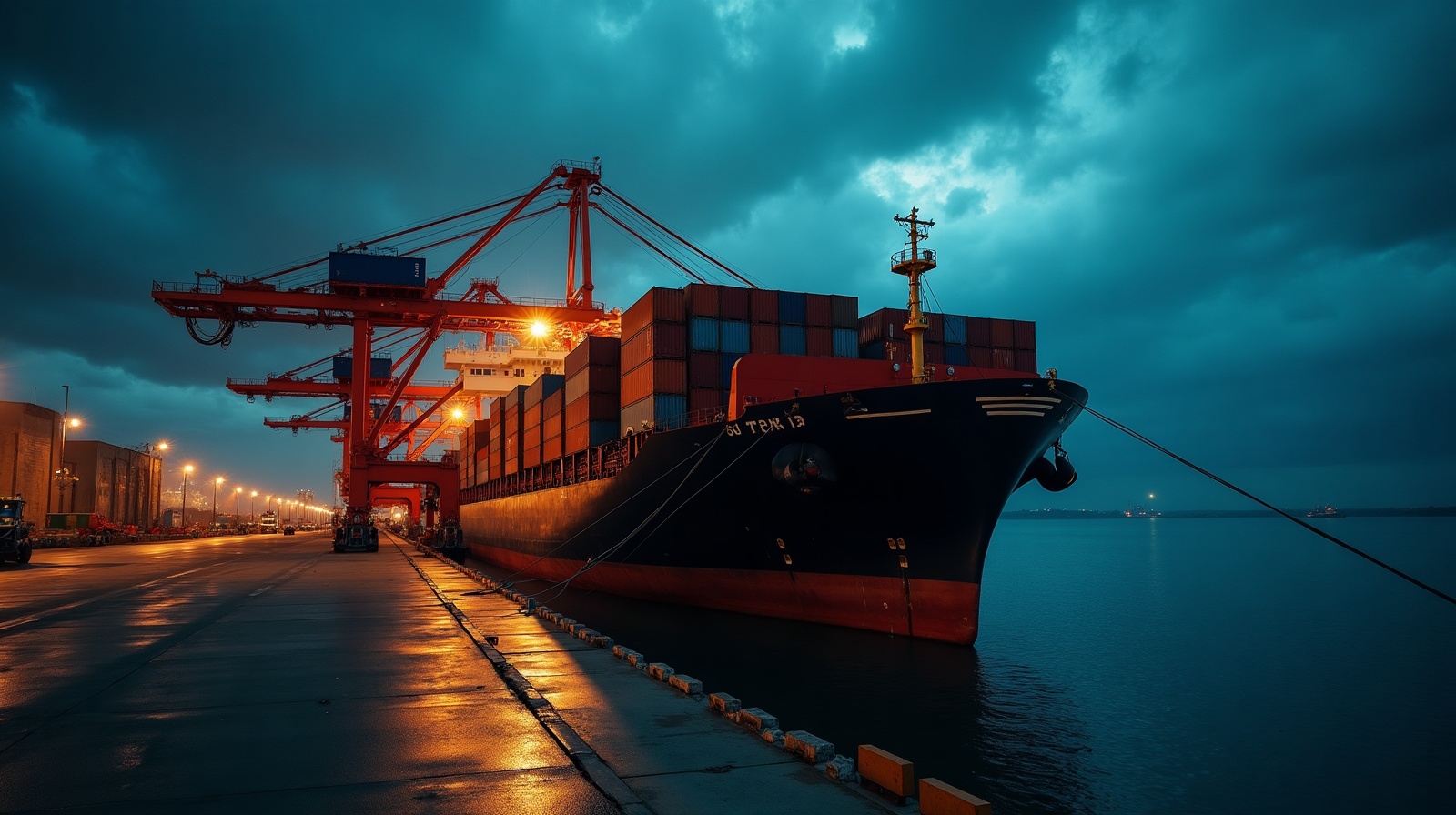 Buque carguero en puerto industrial mexicano con grúas pórtico