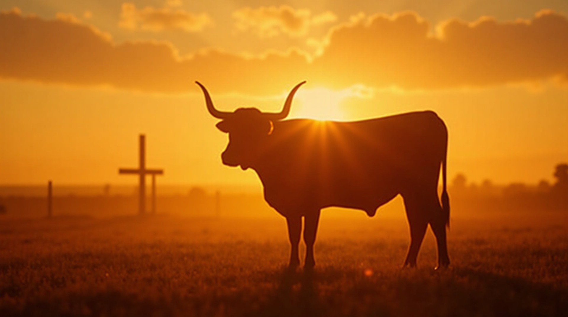 Longhorn cattle at sunset