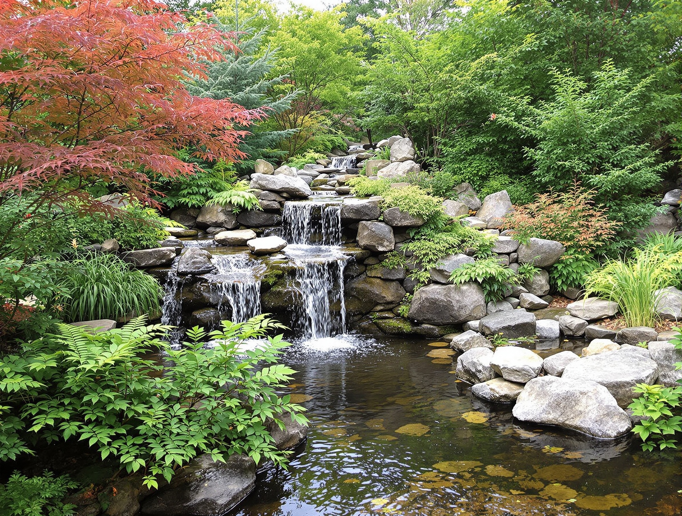 Water Features – Ponds, Waterfalls & Fountains | Foraker Landscaping Bucks County PA Custom water feature – natural stone waterfall and pond installation by Foraker Landscaping Bucks County PA