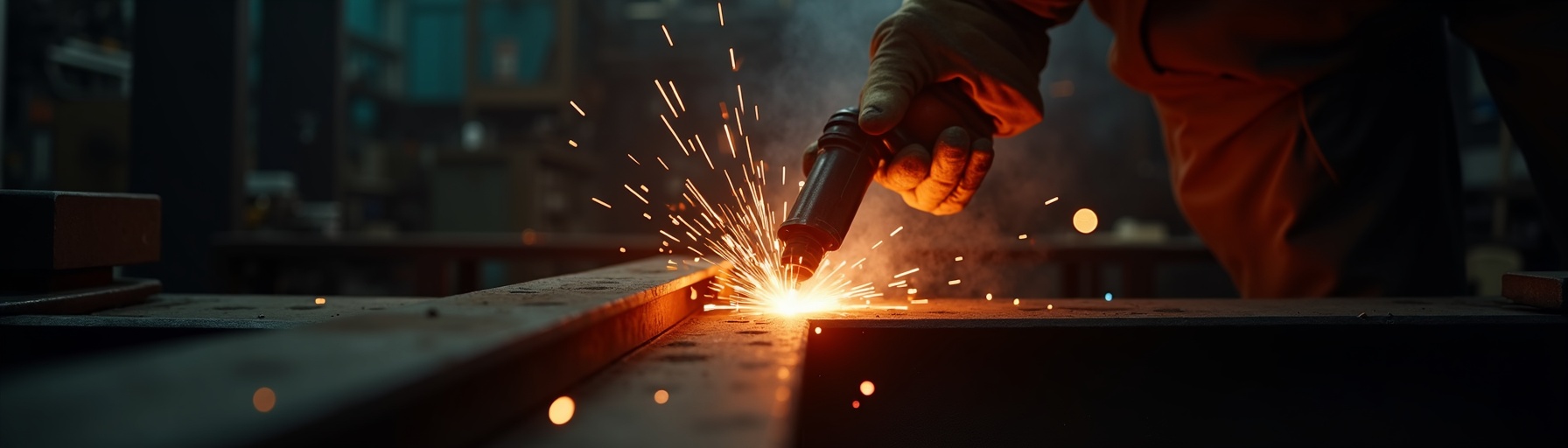 Contact New Generation Welding for a free quote Welding sparks from structural steel fabrication