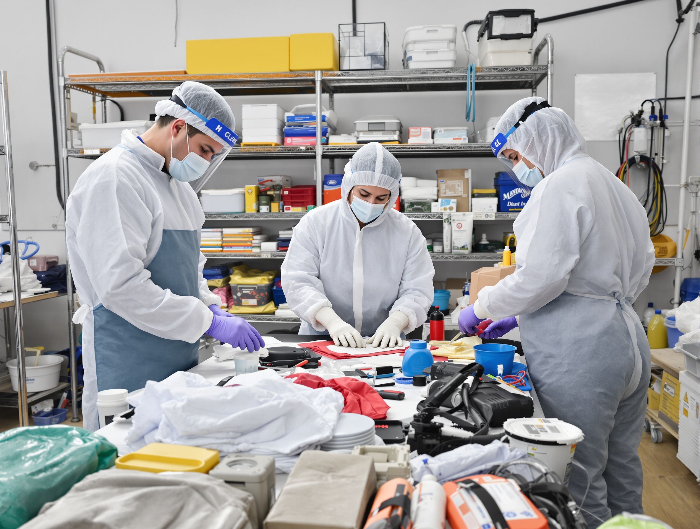 Equipo preparándose con EPIs