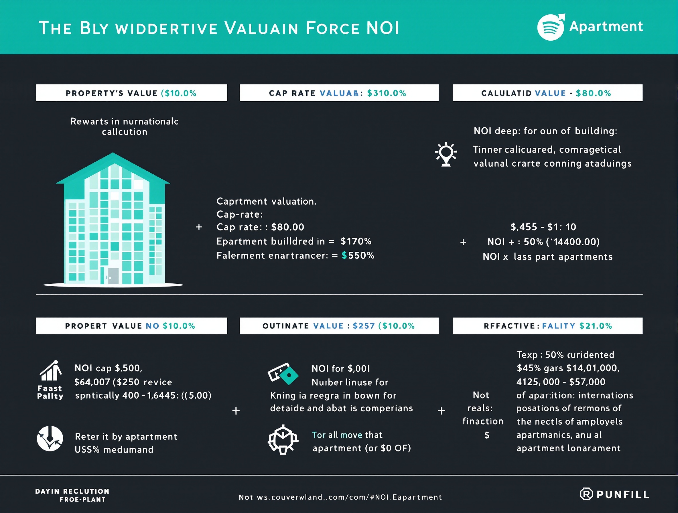 Property valuation infographic showing T12 NOI and cap rate relationship