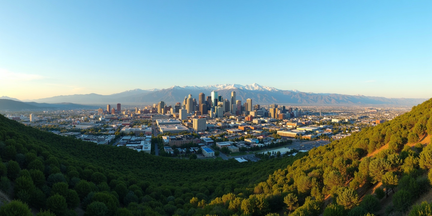 Denver Colorado cityscape with mountains