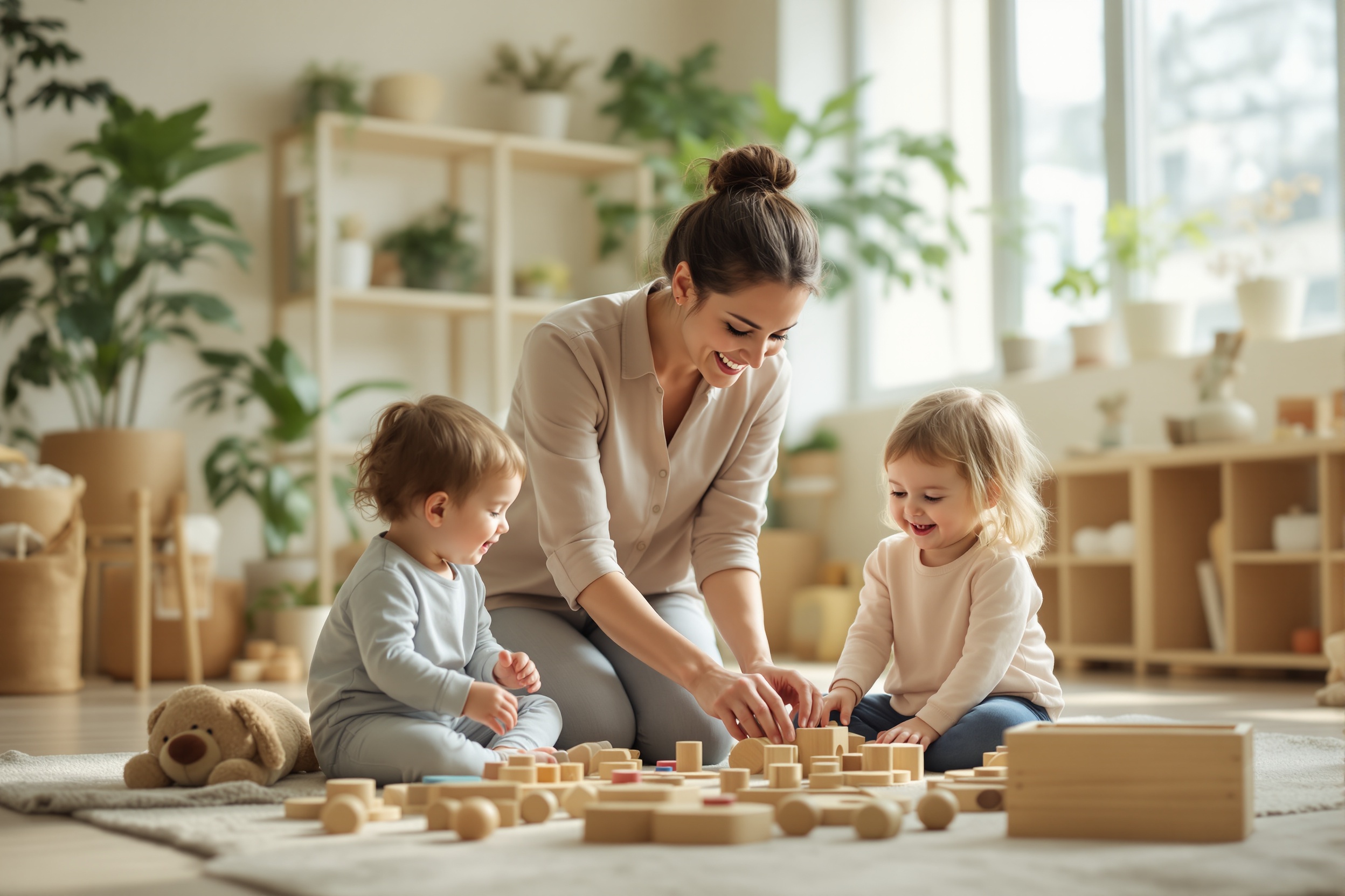 Childcare educator with children