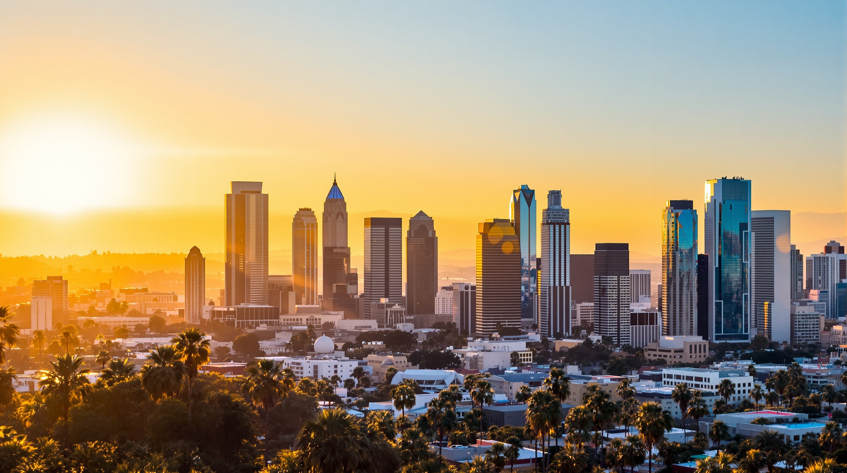 Los Angeles tree service - expert tree care across LA County Professional tree service in Los Angeles with beautiful city skyline and lush green trees