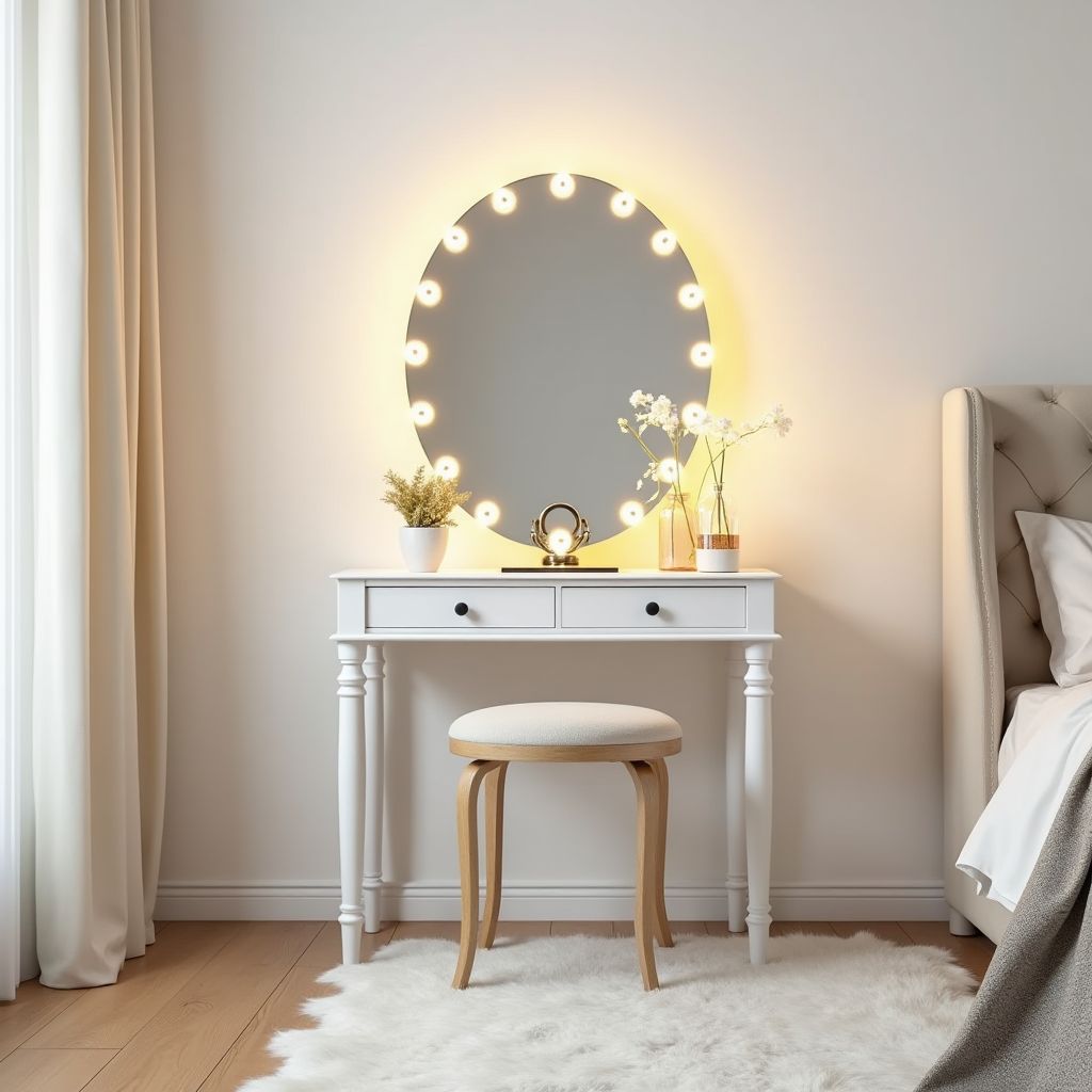 Tribesigns Vanity Desk with Lighted Mirror – 10 LED Bulbs, White & Gold
