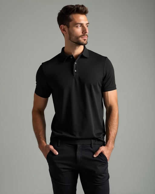 Camisa Polo Italiana Tricot Preta