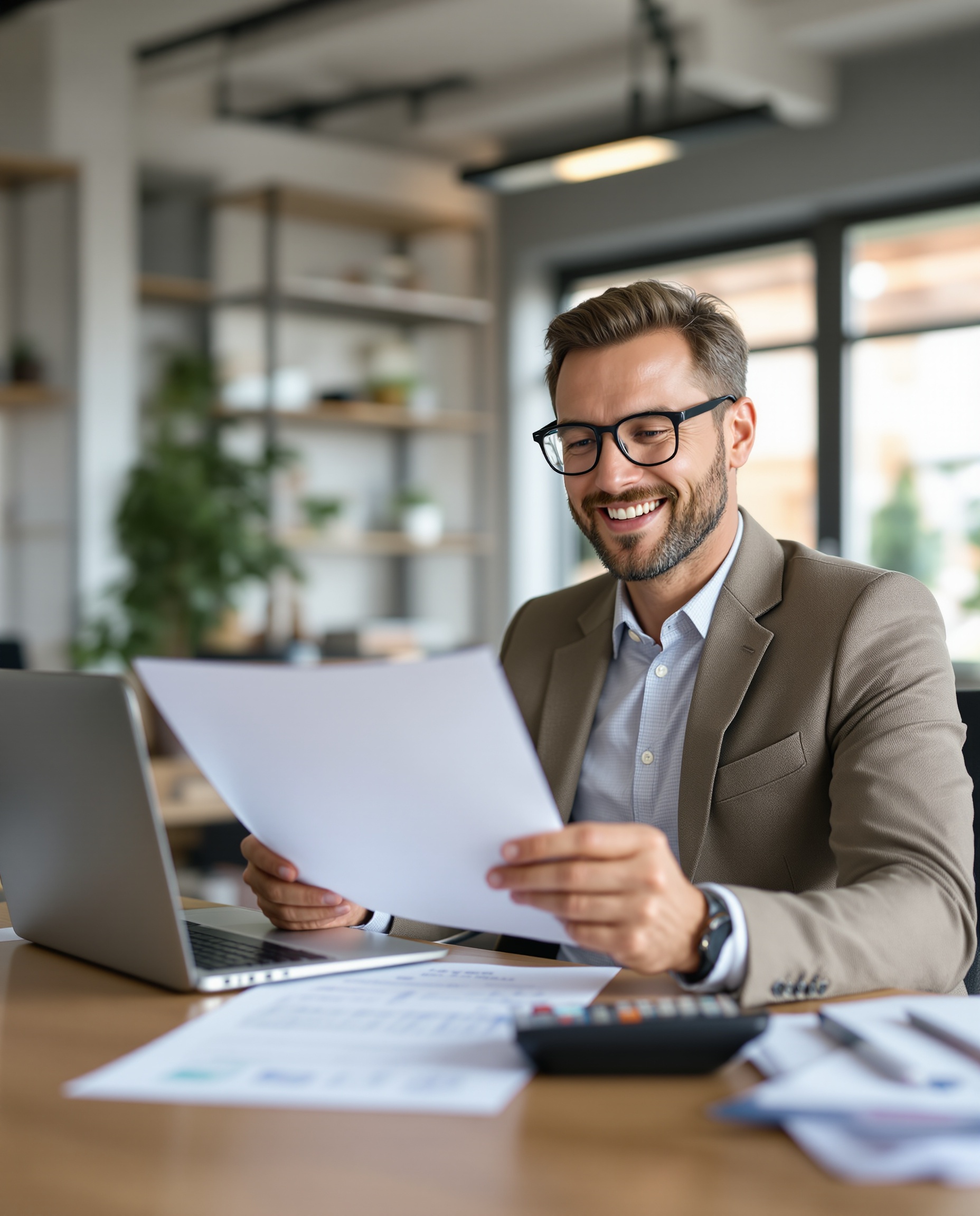Business owner reviewing term loan documents