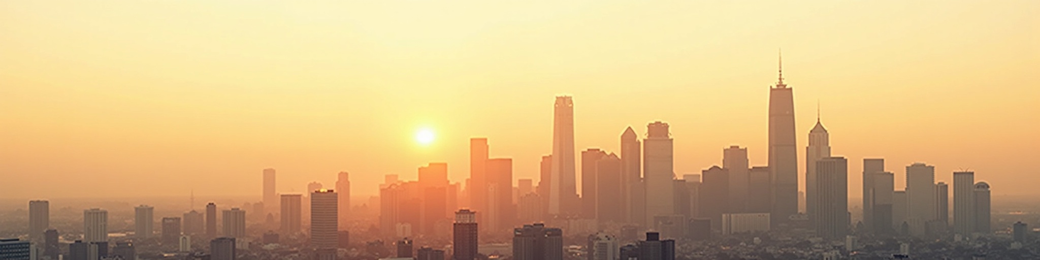 Modern city skyline at golden hour