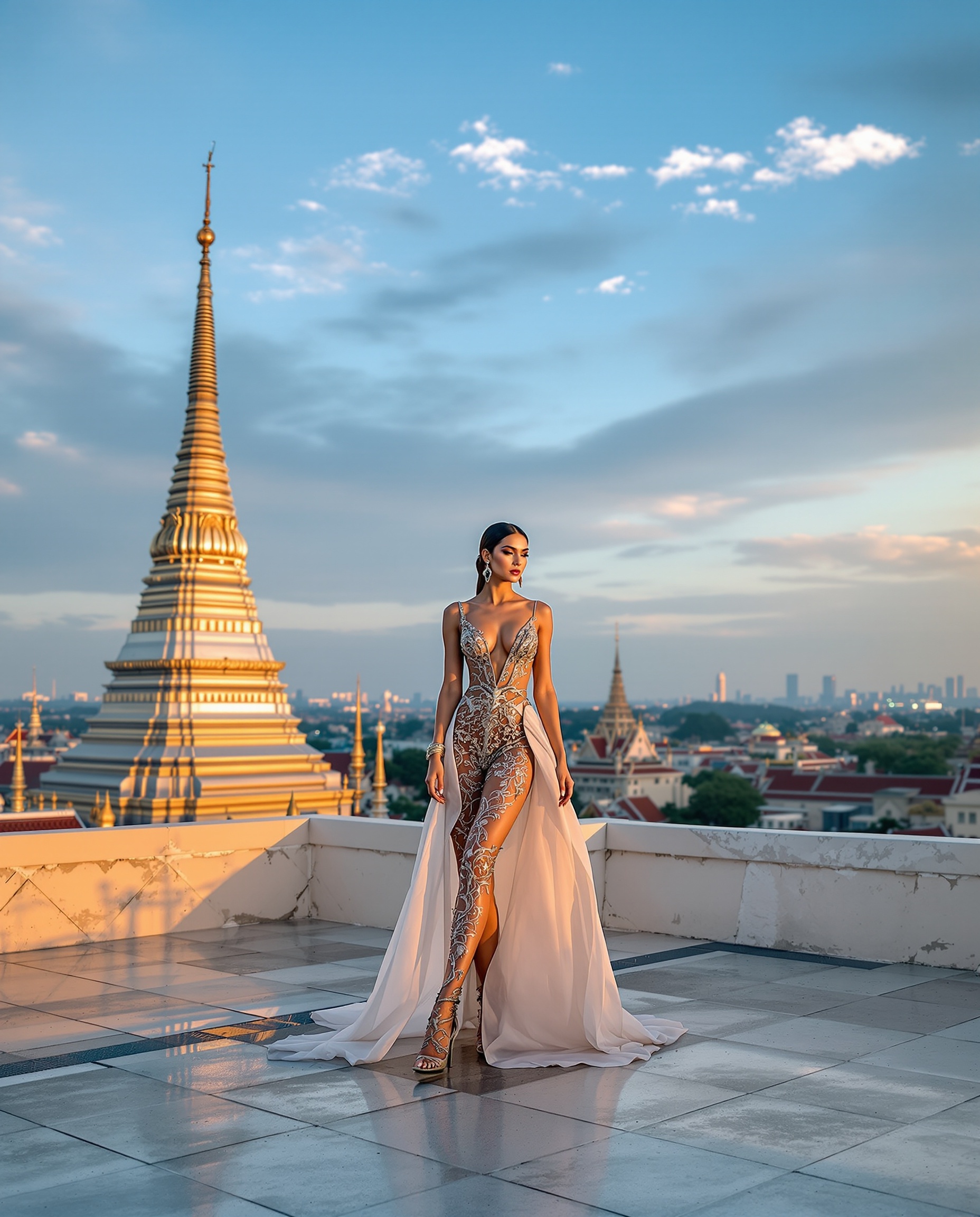 Golden hour temple shoots never disappoint 🗿✨ Our crew capturing luxury fashion for an international brand. Bangkok rooftops are pure magic.