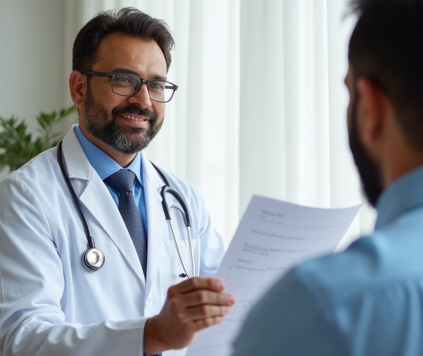 Dr. Modi consulting with patient