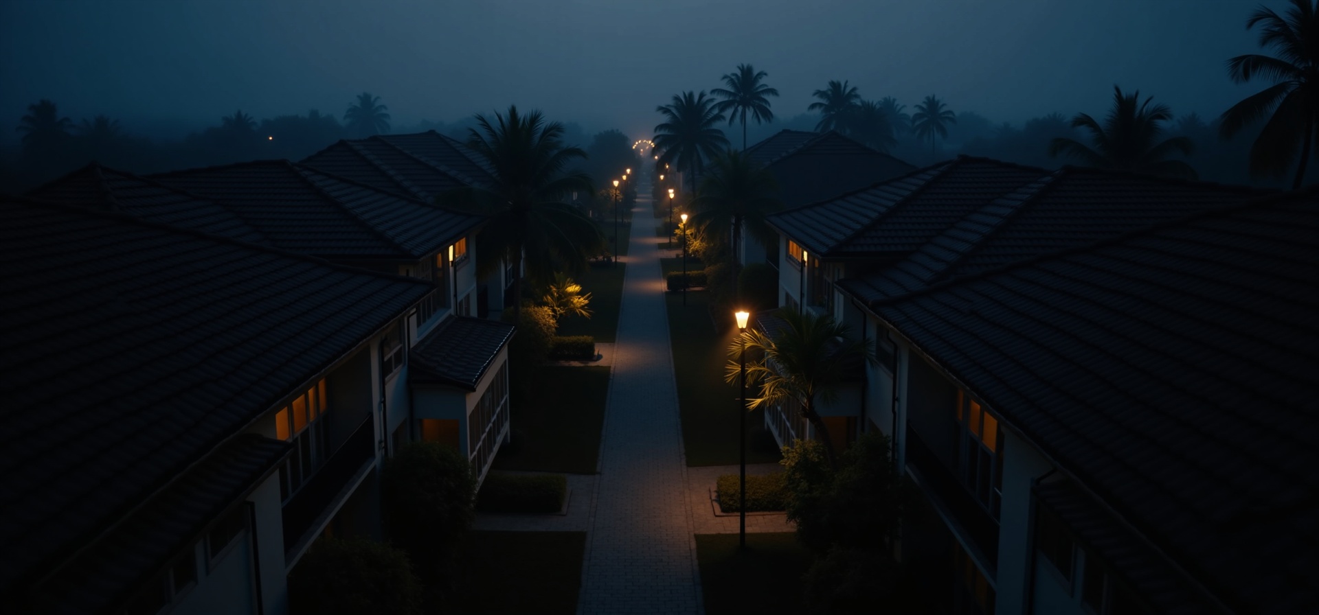 Vista aérea de bairro residencial brasileiro ao entardecer