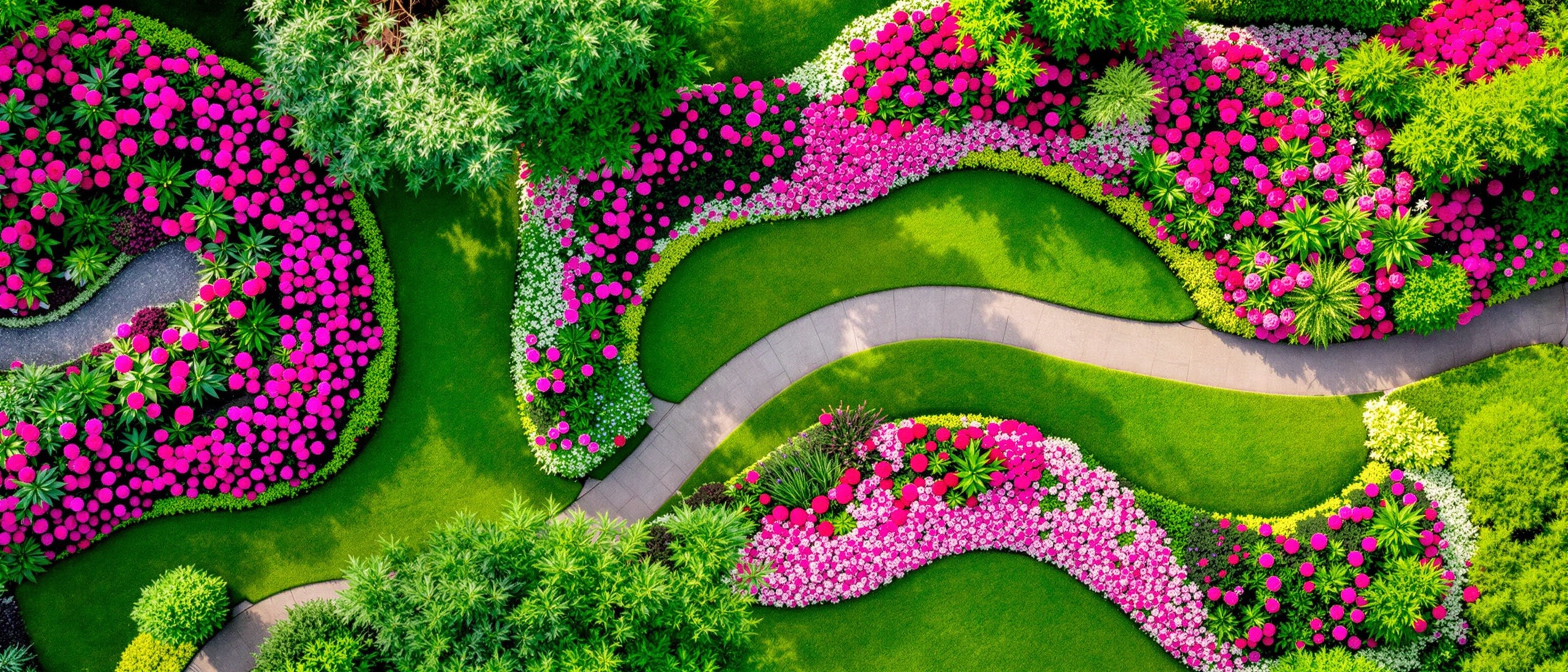 Beautiful garden design overhead view
