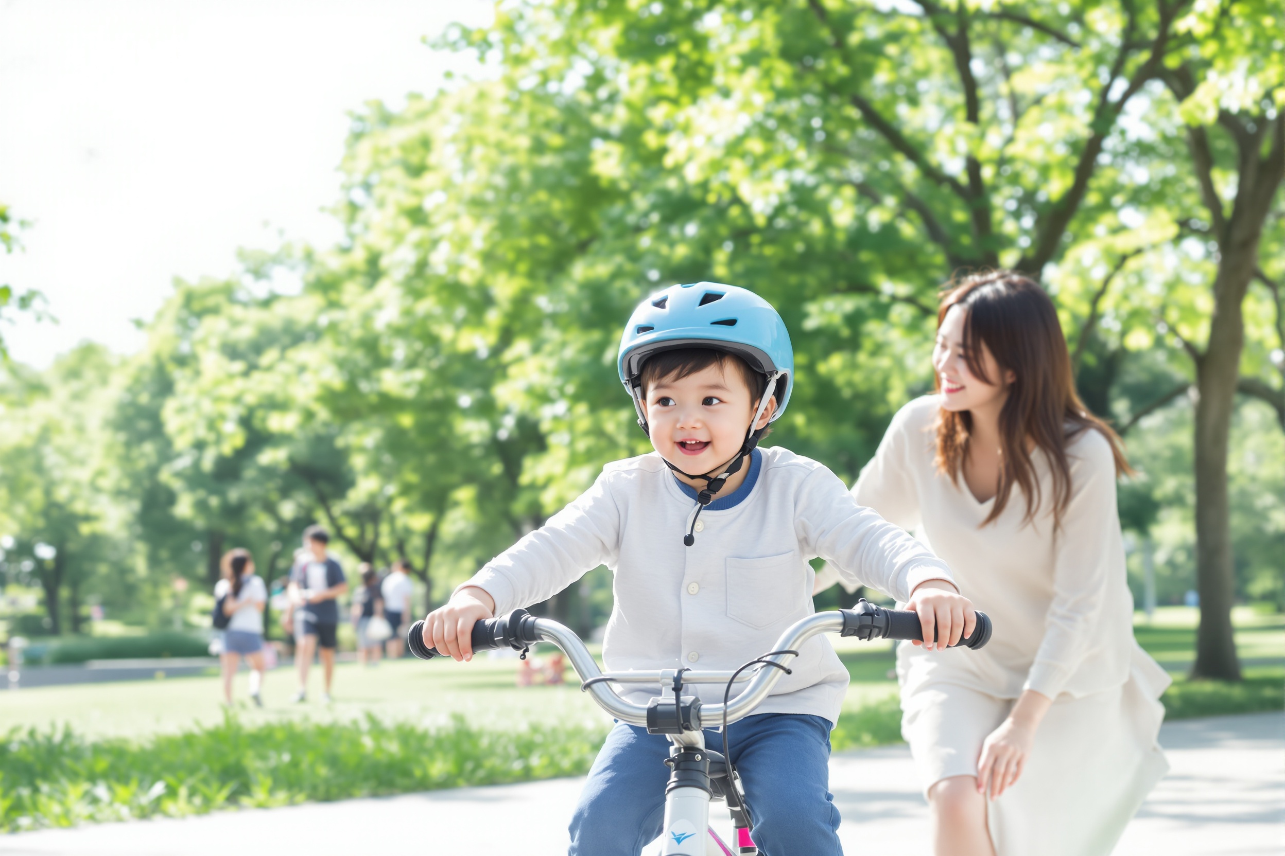 公園でキックバイクに乗る日本人の子供