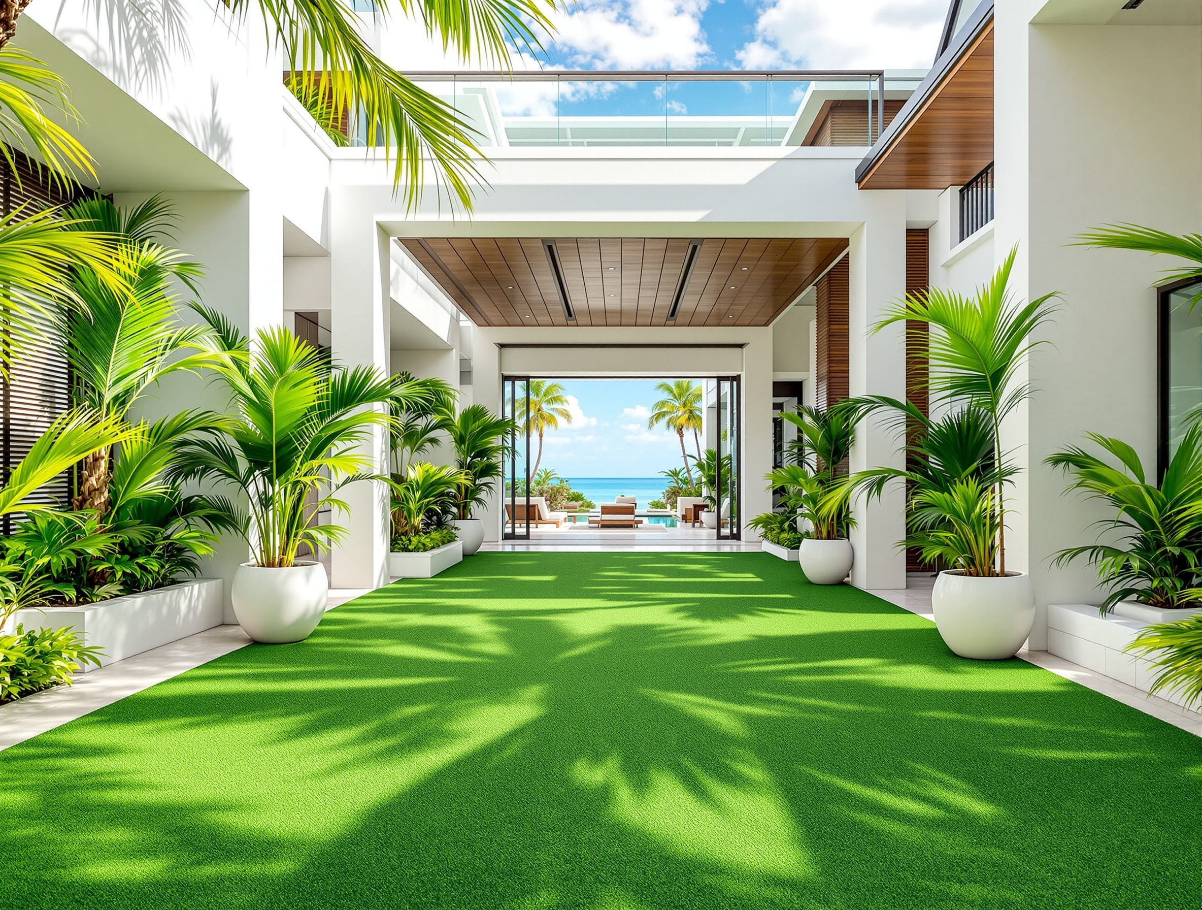 ホテルエントランスの超リアル人工芝