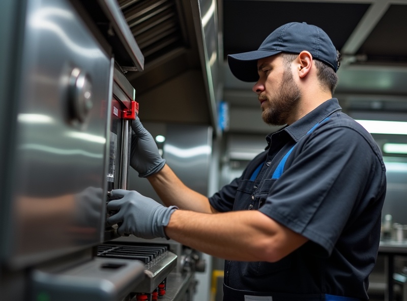 Technician working on kitchen equipment