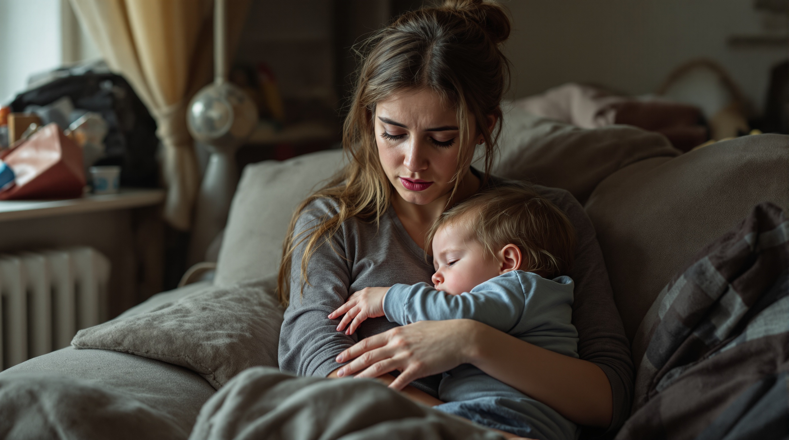 Мати тримає дитину на руках і не може купити необхідне Мати тримає дитину на руках і не може купити необхідне