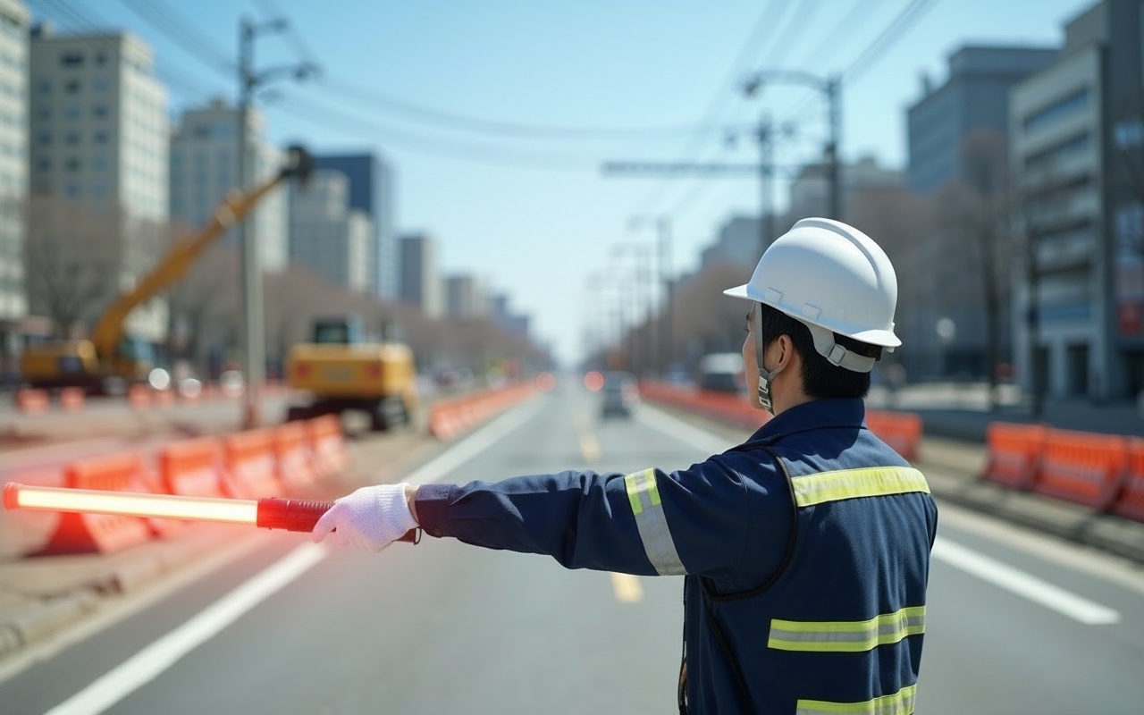 道路工事現場での交通誘導警備