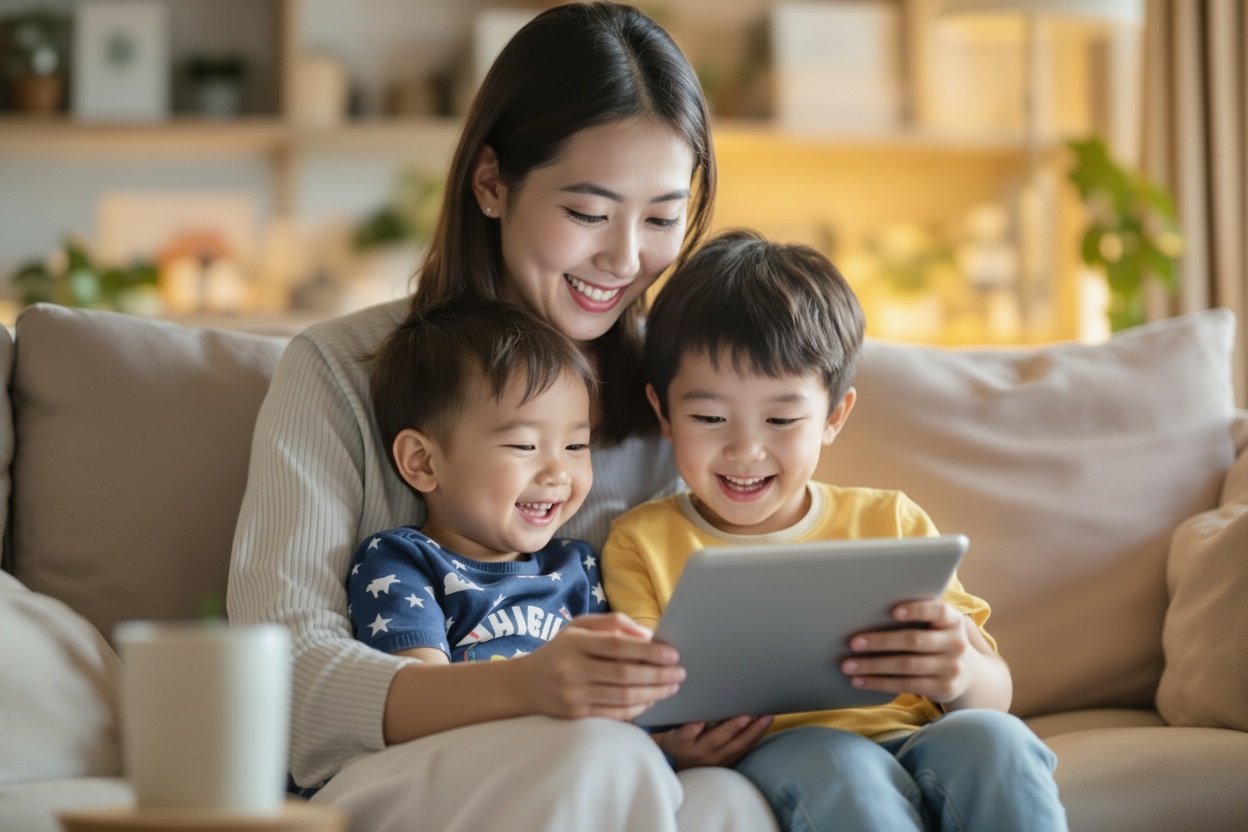 ミライコイングリッシュ英語DVD教材で学習する日本人ママと子供