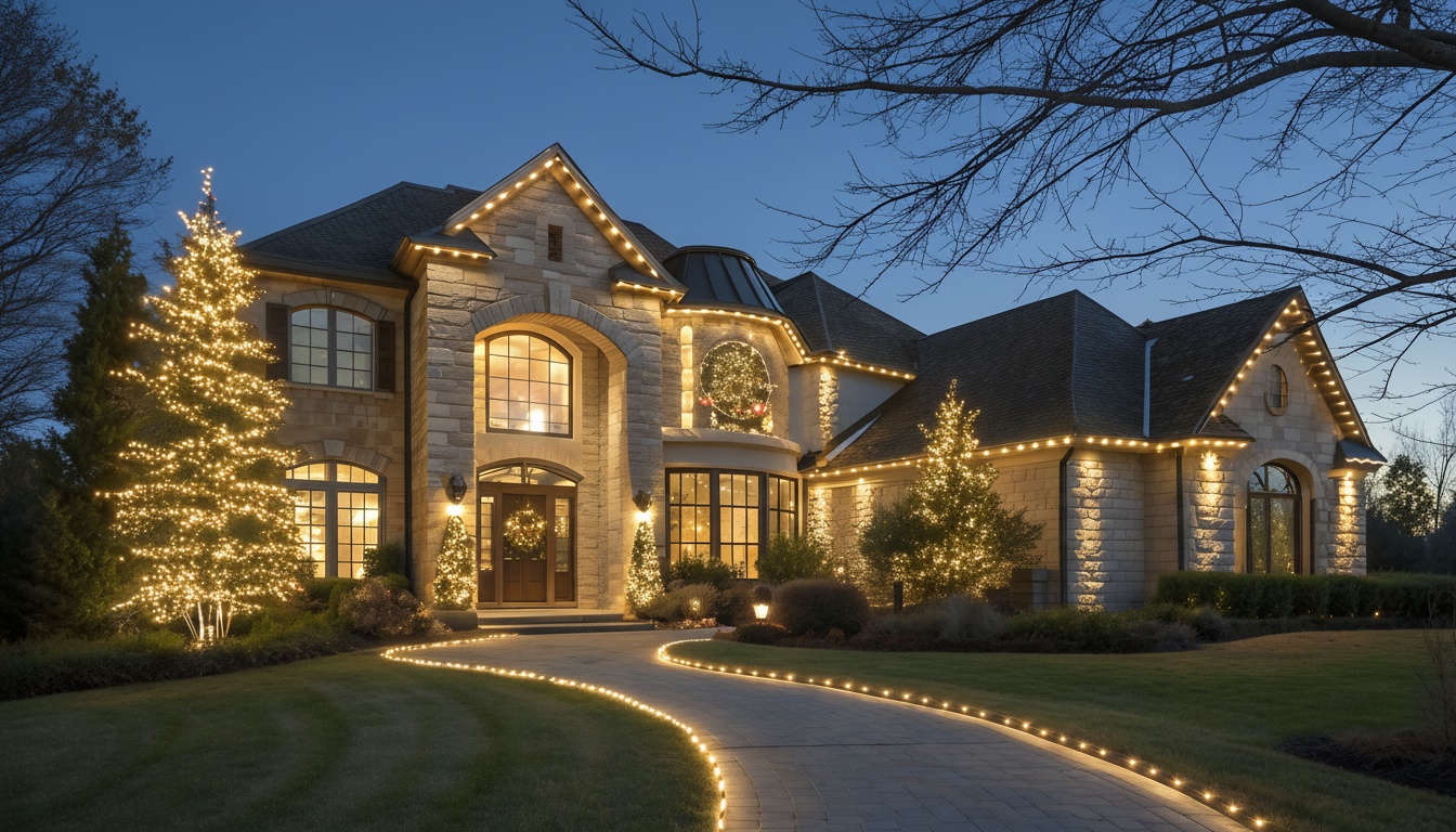 Luxury home with professional Christmas lighting