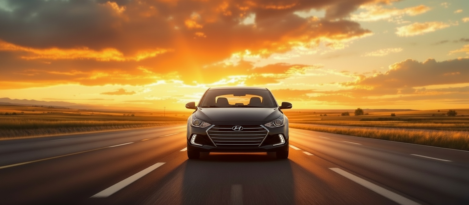 Car driving on a sunny summer highway near Mississauga YYZ Airport