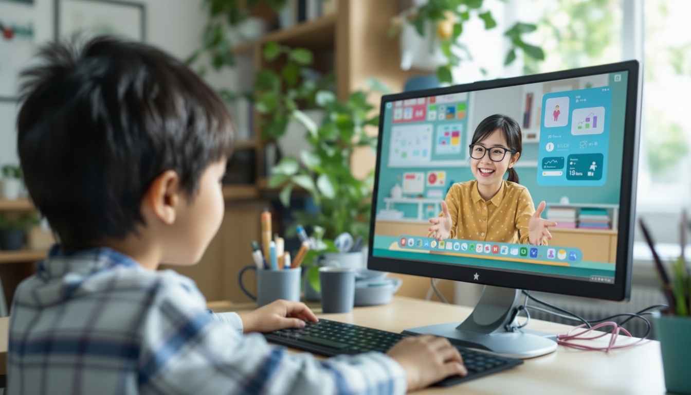 ECCジュニアオンライン 子供がオンライン英会話レッスンを楽しむ様子