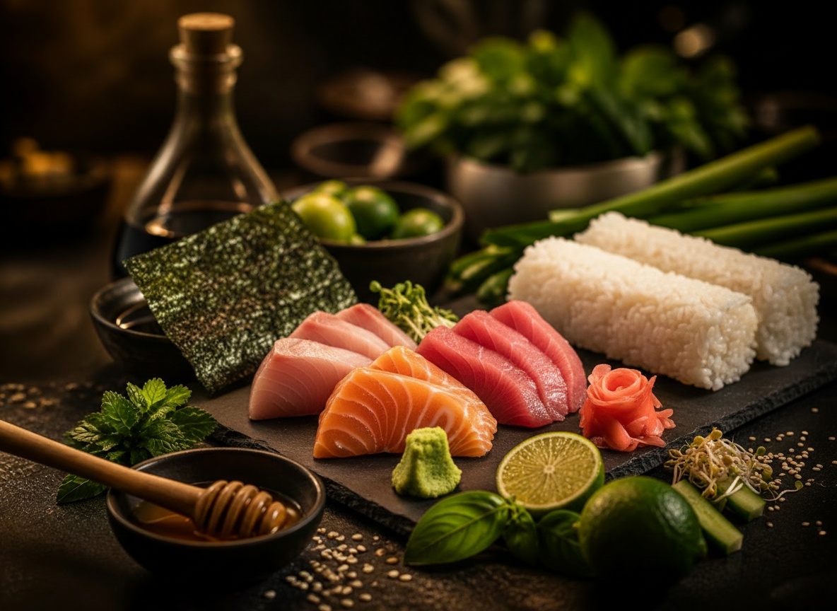 Ingrédients frais japonais pour cuisine à emporter