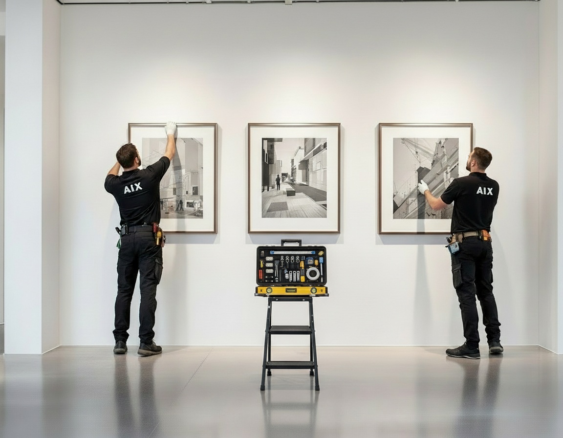 AIX Team installing artwork in gallery