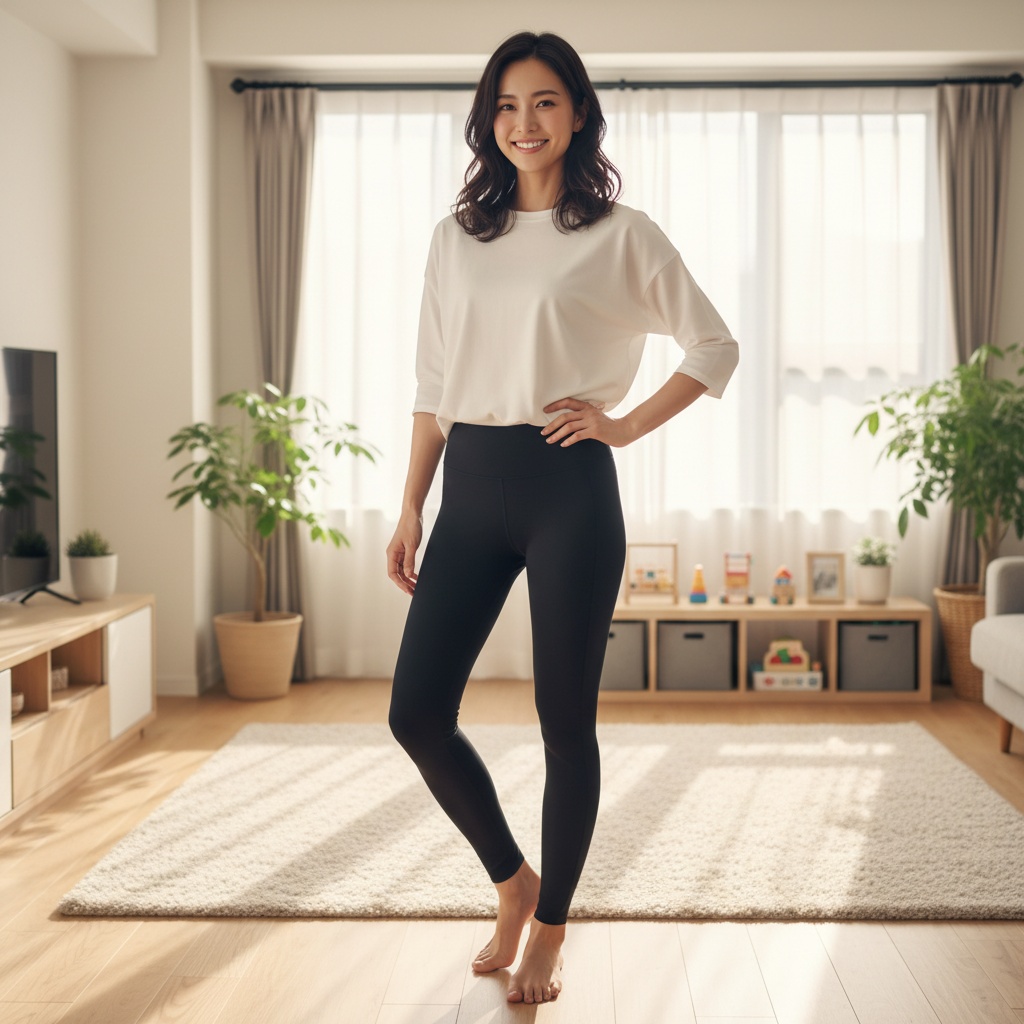 着圧レギンスを着用してスッキリした産後ママ