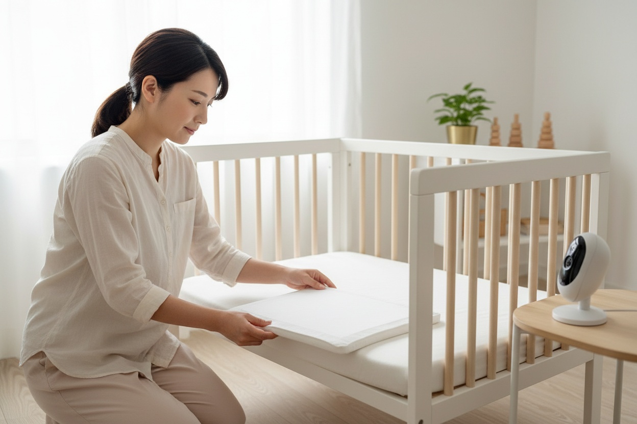 ベビーセンスジャパン センサーパッドを設置する日本人ママ 誤作動対策