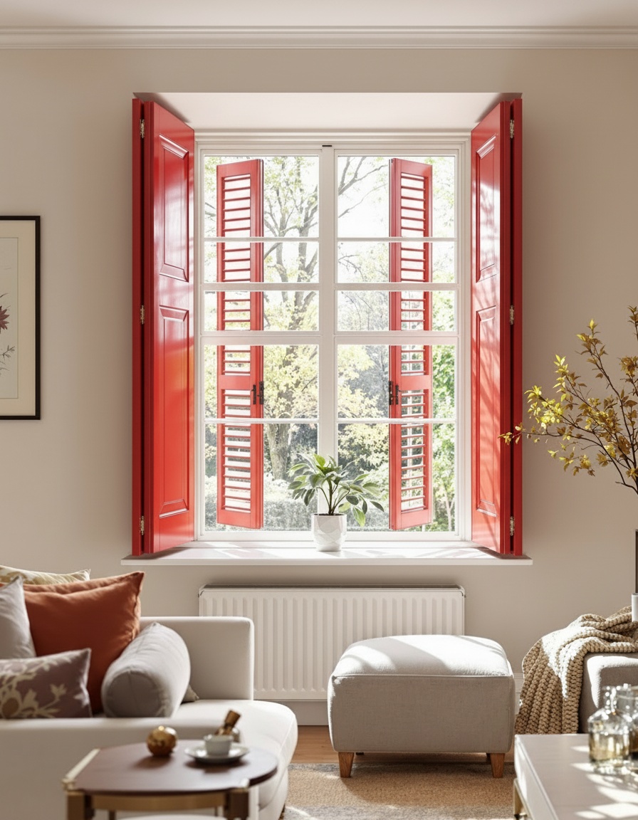 Beautiful window shutters installed in a modern UK living room in Peterborough
