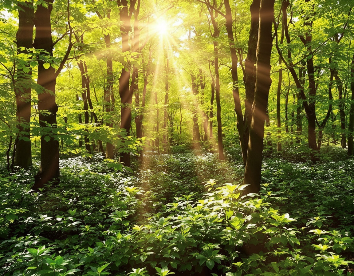 陽光灑落樹林間