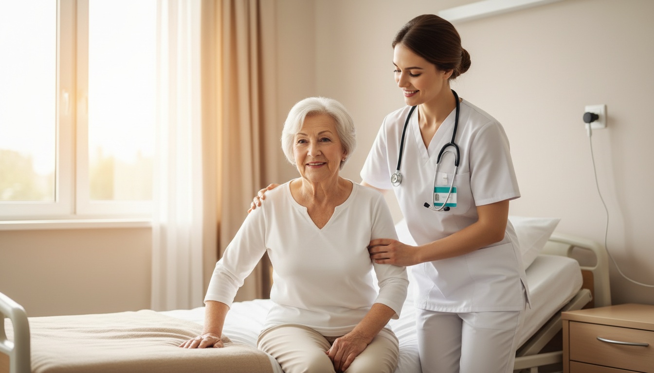 Nurse helping elderly patient at Avante Lake Worth