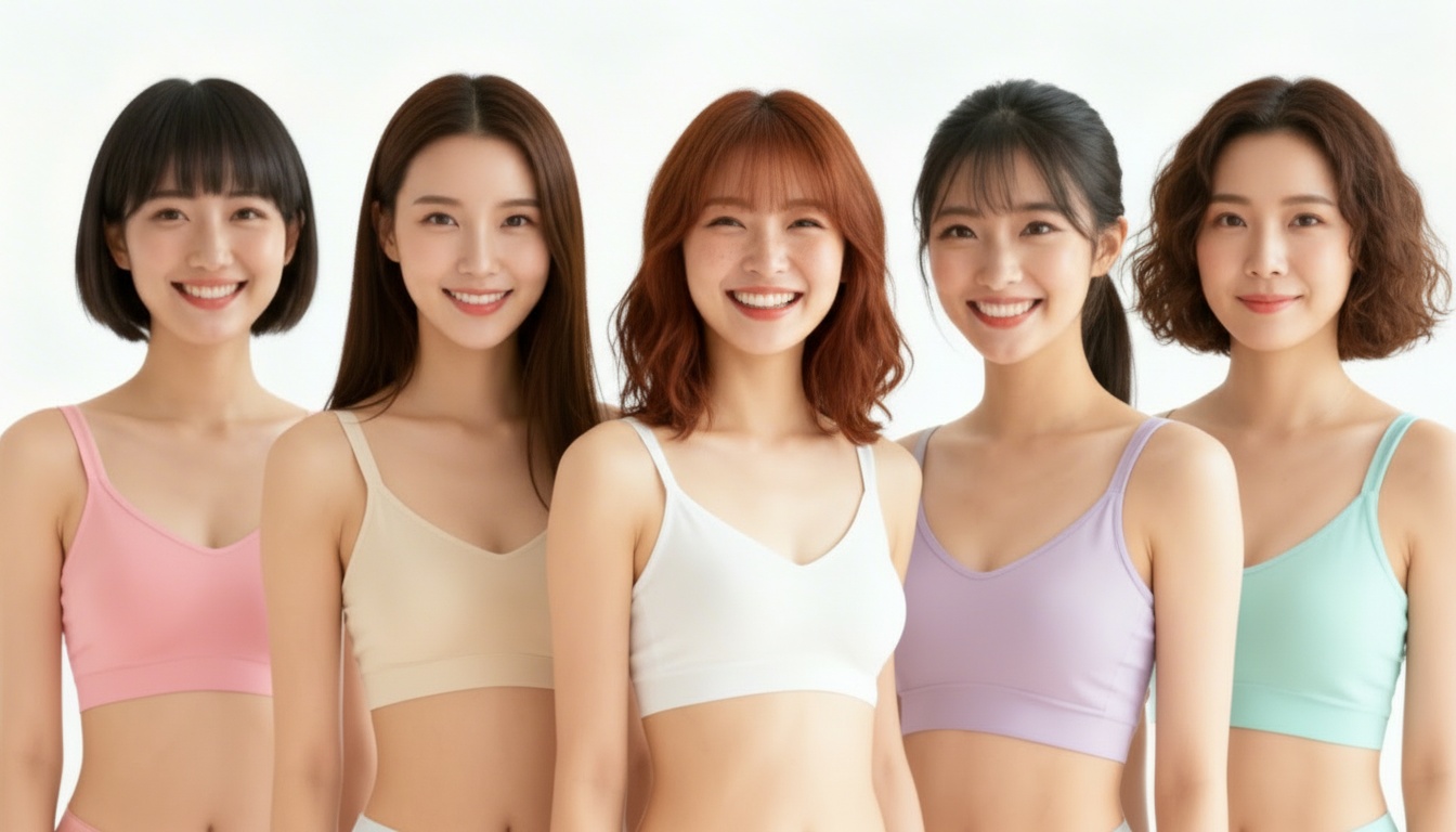 産後ナイトブラを着用する5人のかわいいママ