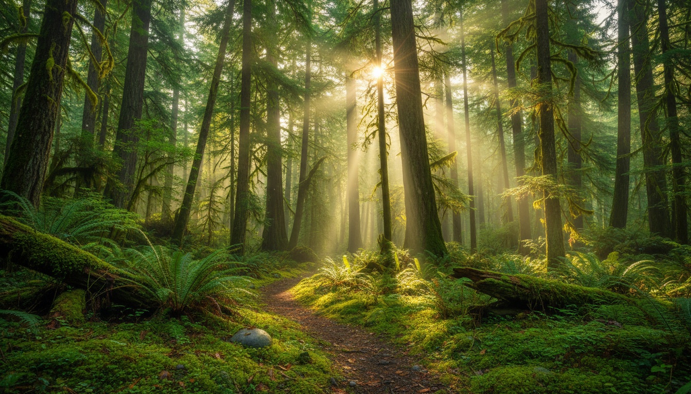 Serene forest with sunlight