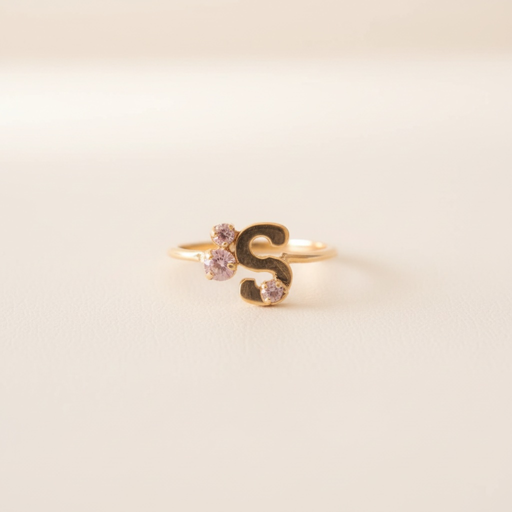 Anillo Iniciales y Piedras Semipreciosas