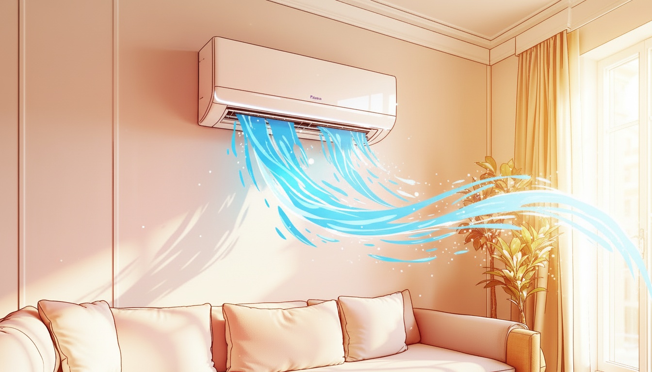 Climatisation réversible air-air installée dans un salon moderne à Lyon