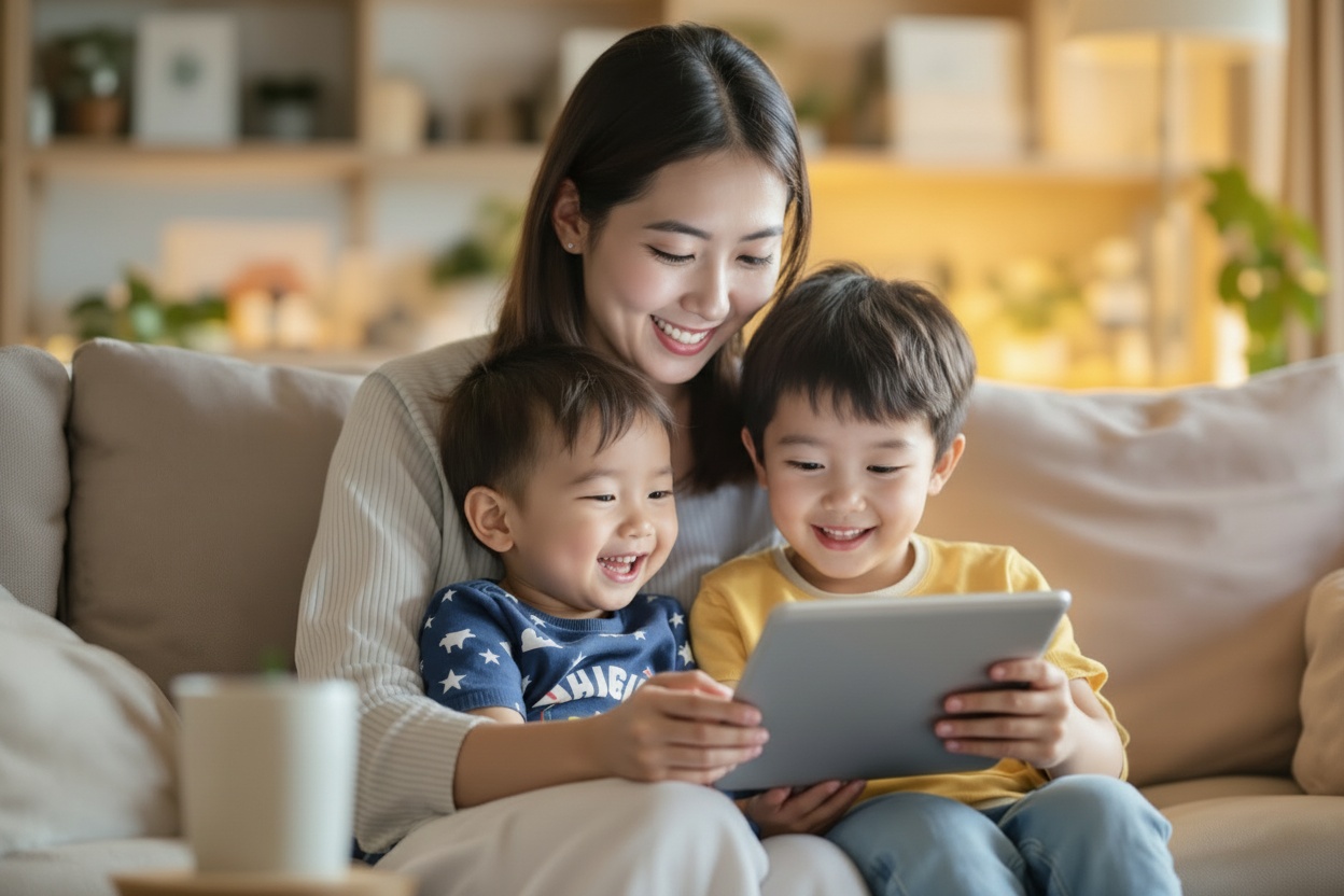 ミライコイングリッシュ英語DVD教材で学習する日本人ママと子供