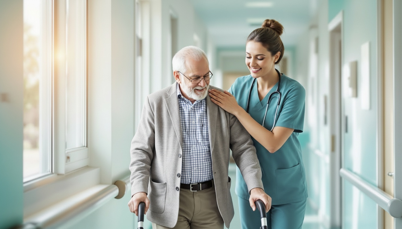 Nurse helping elderly man at Boca Raton skilled nursing facility