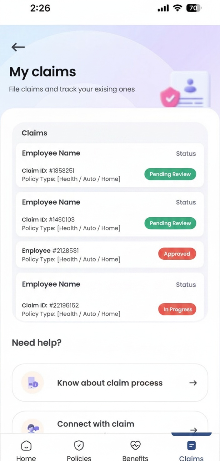 Infina Insure App Claims Tracking