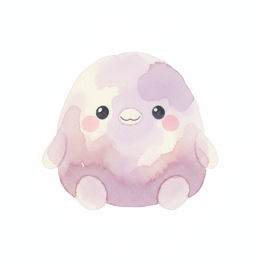 Oddy - a hand-painted watercolor lavender creature mascot for The Soothing Oddity