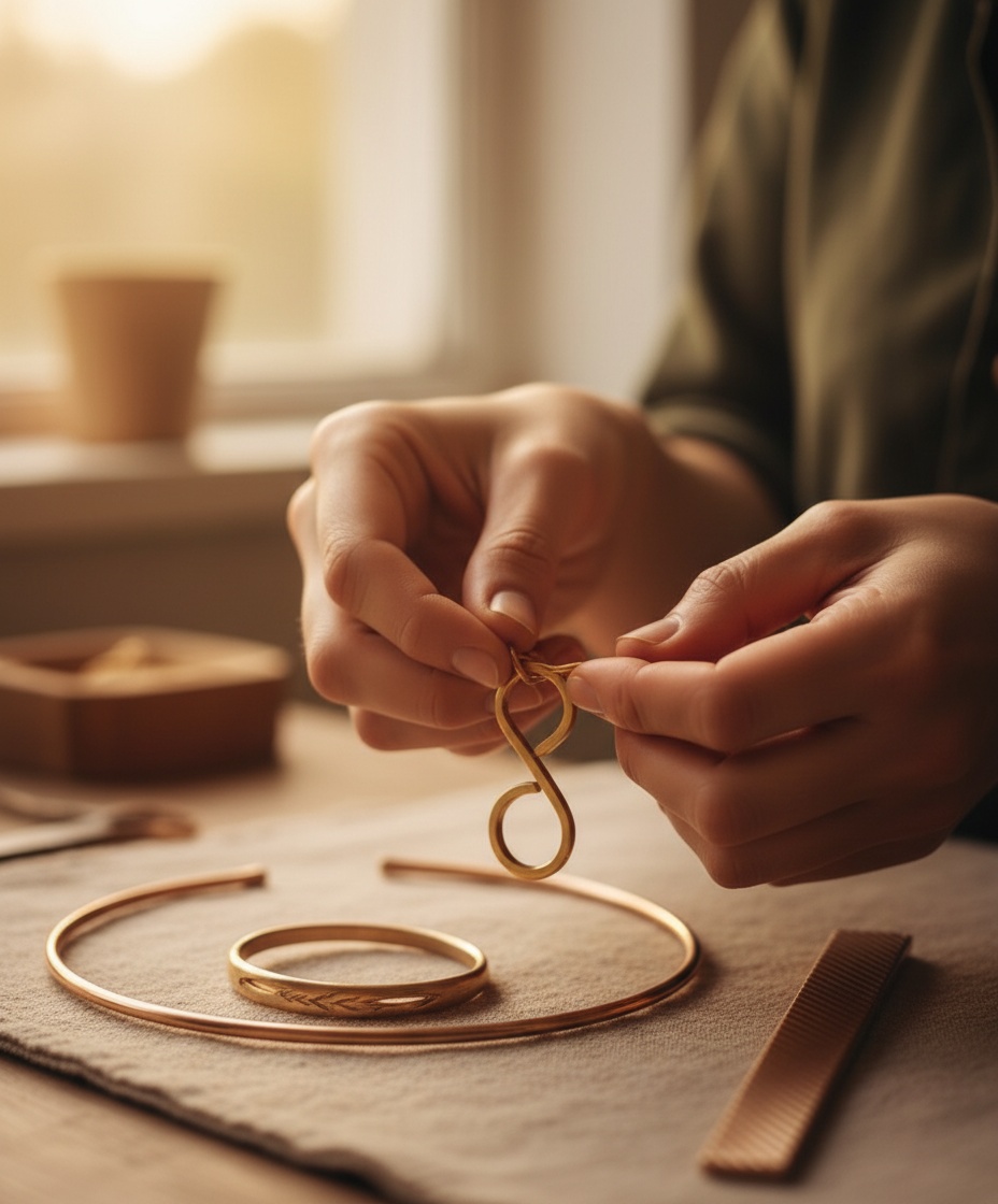 Artisan crafting copper jewelry