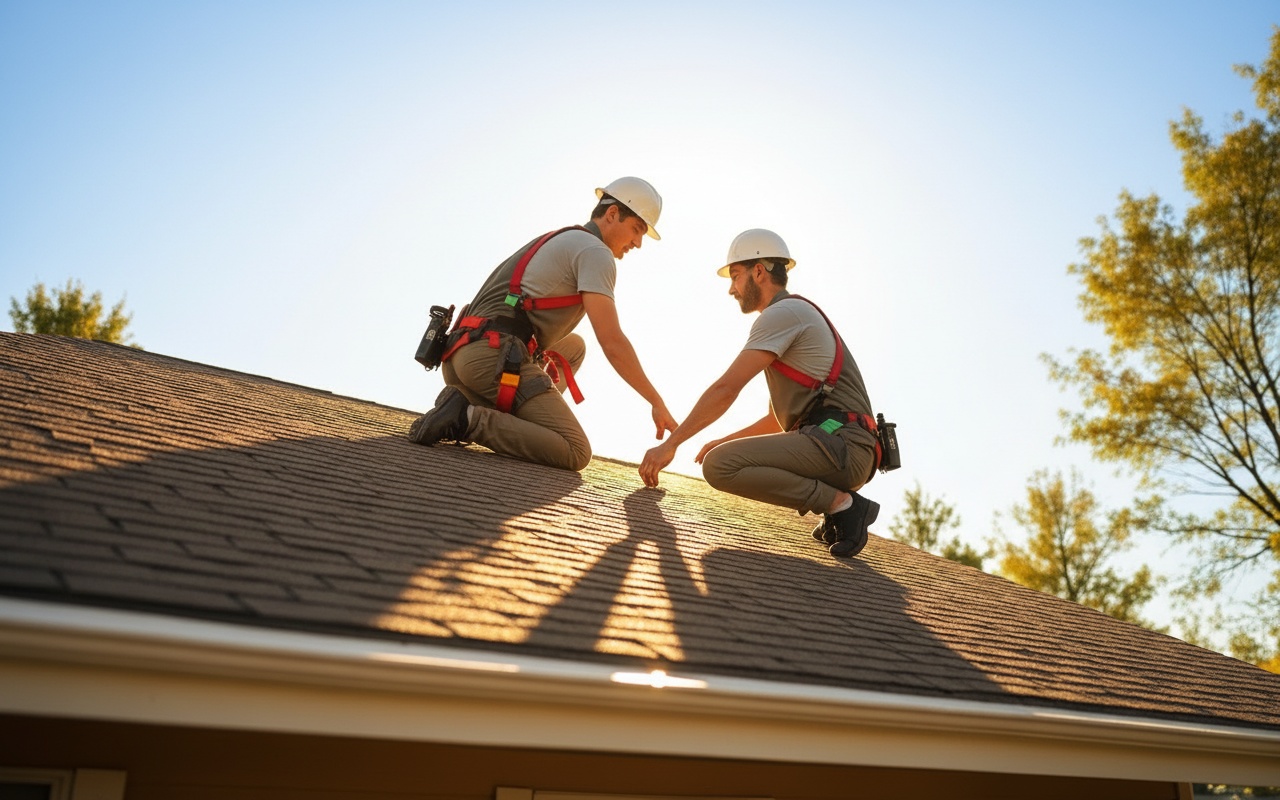 Apex Roofing crew installing shingles