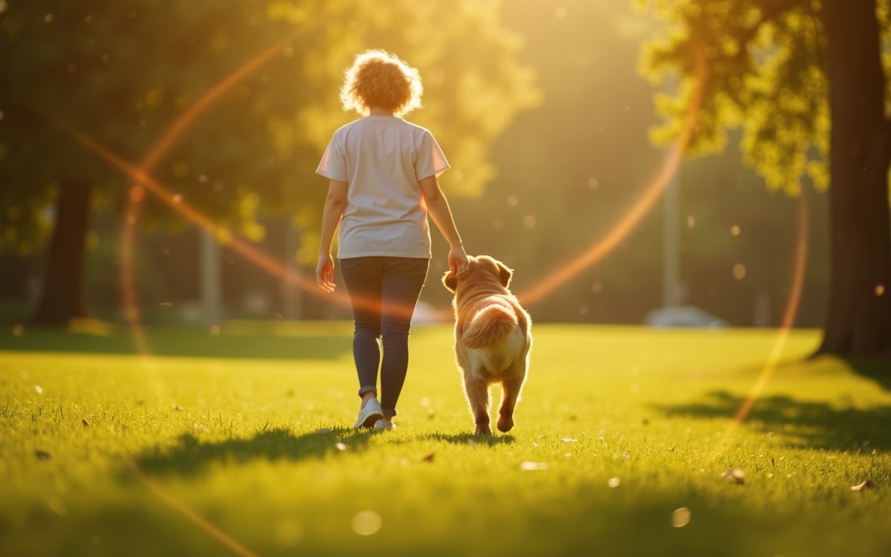 Dog owner walking in park
