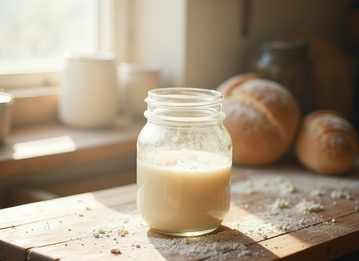 Sourdough starter levain being activated at Luv Bakery