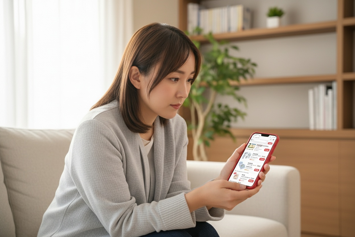 価格詳細を確認する日本人ママ