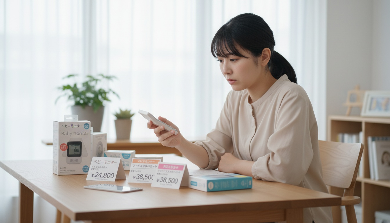 価格を確認する日本人ママ
